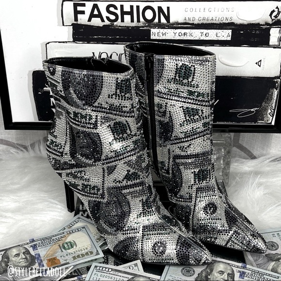 🆕 All About The Benjamins Money 💴 Bling Rhinestone Booties Boots - Picture 3 of 17